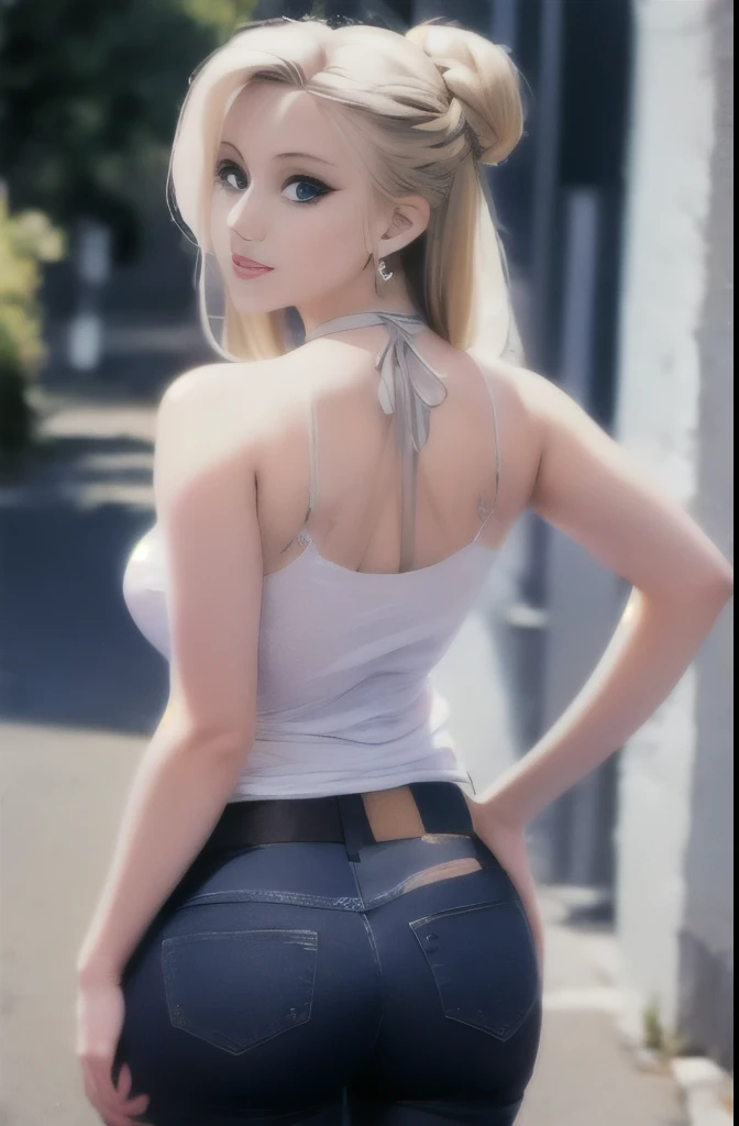 ((ultra quality)), ((tmasterpiece)), gnome girl, Short stature, ((blonde woman, hairlong, braided)), (silver ear rings), (silver necklace around the neck), (Beautiful cute face), (beautiful female lips), Charming, ((sexy facial expression)), is looking at ...