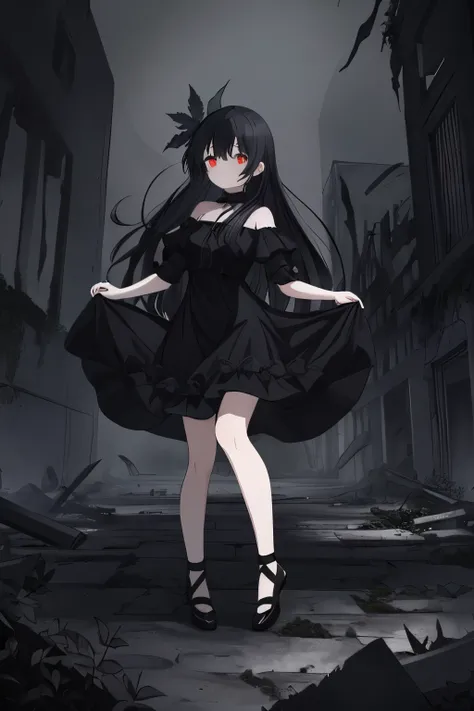  One girl ,Black Hair, long hair, red eyes,dress with black leaves, wearing a black dress, wears a dark atmosphere,dark atmosphere ,こちらを見て is staring, is staring,I have a dark personality ,Mysterious,Black leaf ,Black leaves dancing , Black leaves dancing ...