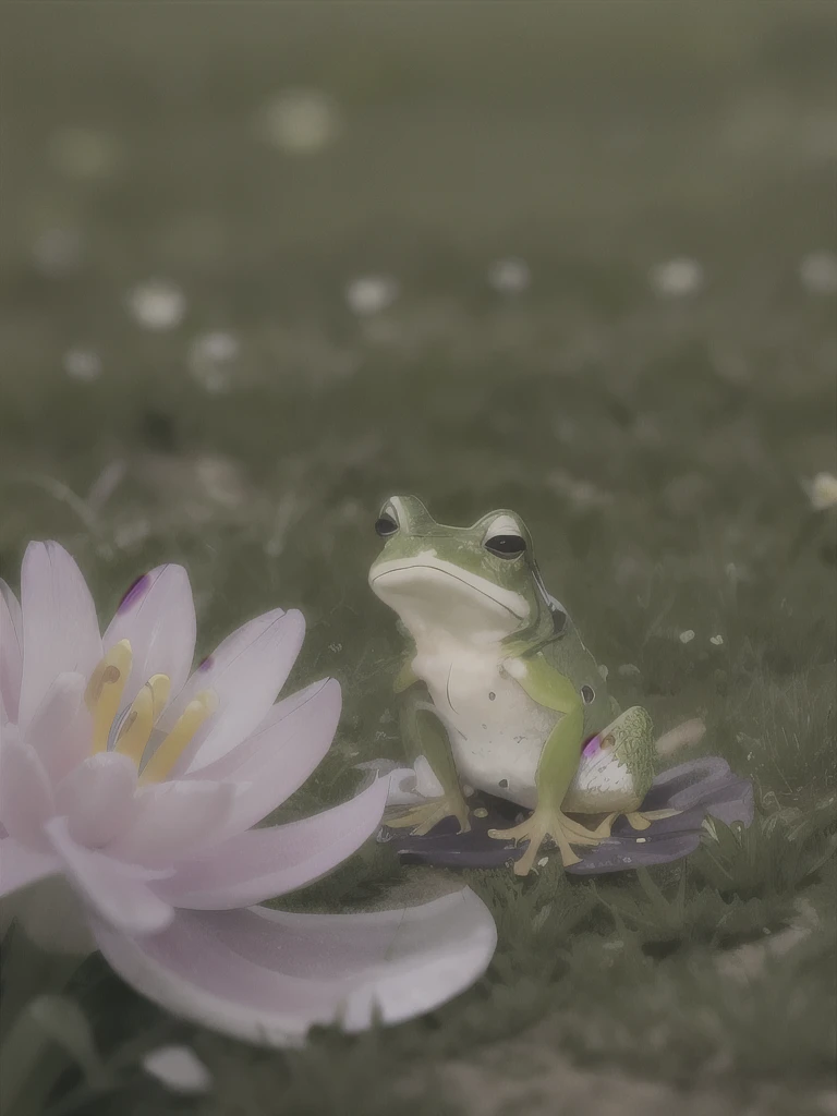 there is a frog that is sitting on the ground in the grass, a picture by Kristin Nelson, unsplash, renaissance, the wednesday frog, frog, toad, peepo the frog!!!, frog perspective, toads, froggy, with a cute toad, lying on lily pad, a photo of a frog with ...