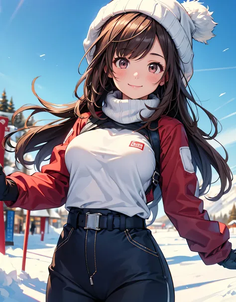 One girl , solo, high res, , ( Big Breasts ), Look away, blush, smiles, long hair, bangs, brown eyes, high res, masterpiece, accurate, anatomically correct, won numerous awards, 最 High Quality , High Details, high definition model , High Quality...