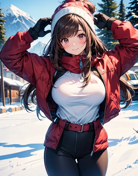 One girl , solo, high res, , ( Big Breasts ), Look away, blush, smiles, long hair, bangs, brown eyes, high res, masterpiece, accurate, anatomically correct, won numerous awards, 最 High Quality , High Details, high definition model , High Quality...