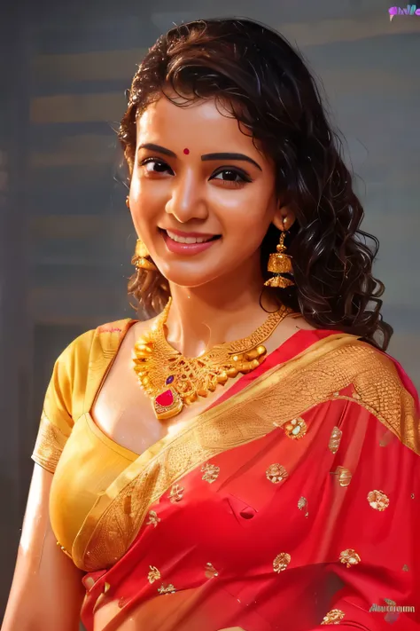 wet sweat t-shirt padded push up bra, saree removed dropped, cleavage, plain yellow color padded cotton bra:1.8 milk goddess Buffys with curly hair short hair, smile face:1.5 in the shwer room(A masterpiece of impressionist close-up photography) Attractive...