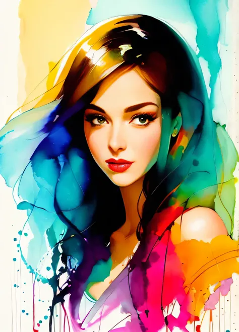 GIL ELVGREN a beautiful woman by agnes cecile, luminous design, pastel colours, ink drips, autumn lights