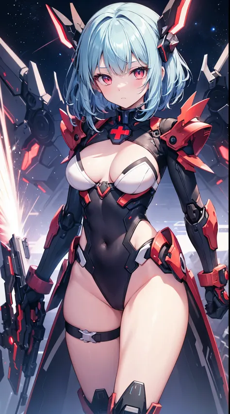 masterpiece, best quality, integrated scenery, integrated background, extremely delicate and beautiful, meticulous details, good composition, , cute face, perfect face, perfect hands,  1 supercute young_teen_girl ,Red Crossbone_chest_armor, mechanical wing...