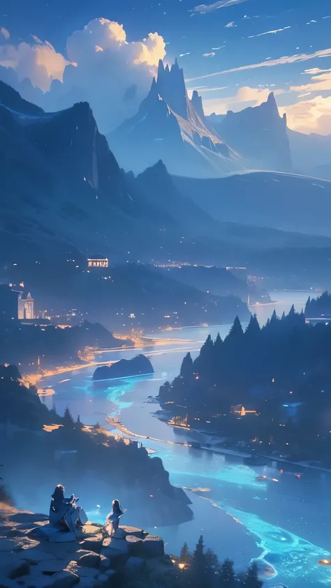 (   cute magic scene of superimposition of a blue null stream), ( floating island ), (cloud),     soft writing similar to Gremory  , clean background, beautiful null landscape   ,  masterpiece,    De alta calidad  ,    beautiful graphics ,     high detail ...