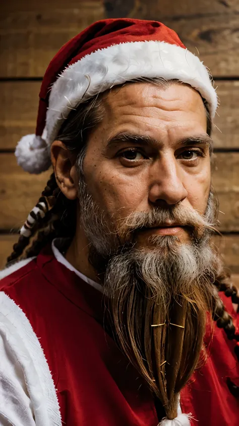 UM CLOSE NO PAPAI NOEL,  Rio de Janeiro, Santa Claus , white bearded man,  red shirt, elderly, DREAD LOOK RASTAFARE 