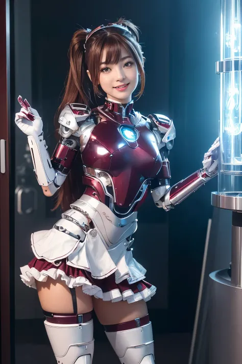 ( top quality ,  high res, masterpiece:1.2),  super detailed ,  realistic :1.37,( Perfect Anatomy), 1 girl,( standing inside a glass capsule :1.4), lots of cables , Lots of Computer Screens ,  Cute and Very Beautiful Girl Star Idol ,( Remodeled into a Cute...