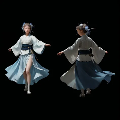  concept art, multiple perspectives, photorealistic teenager girl, delicate and beautiful, japanese, iaido warrior, dancer, graceful, cheerfull, white and ligh blue translucid clothes,  perfect composition, beautiful detailed intricate insanely detailed oc...