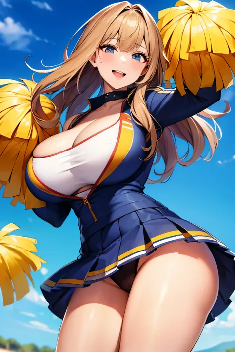 Masterpiece, Best Quality, Beautiful girl, cheerleader, skirt, smile, big breasts, cleavage, sexy,