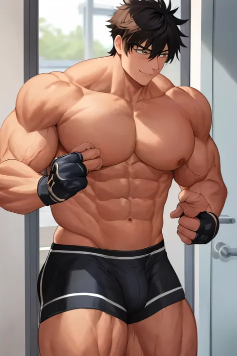 A  hyper-mega-super muscular boy so muscular that his shirt broke and with huge legs and with a lot of muscles and huge breasts and he is in school more muscles and more legs, many more muscles and with lenses and that he is so muscular that he doesnt go t...