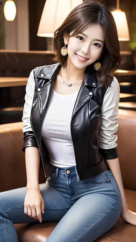 anatomically correct 5 finger Beautiful Korean Woman in the Lounge curly bob hair earrings for women with first name thin due to small things necklace Hotel bar counter Big Breasts Enhancement of breast firmness plump thighs Sensual body ((( leathe...