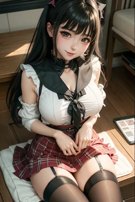  high school girlブレザー、 high school girl、 red plaid skirt、JK Style、 jacket、smile、garter、 knee socks、 pantyhose 、 Beauty from Another World 、So cute、boredom、 extraordinary beauty、dark black eye shadow、sorrow、 Good Skin Shine 、 long hair straight hair 、 My Ch...