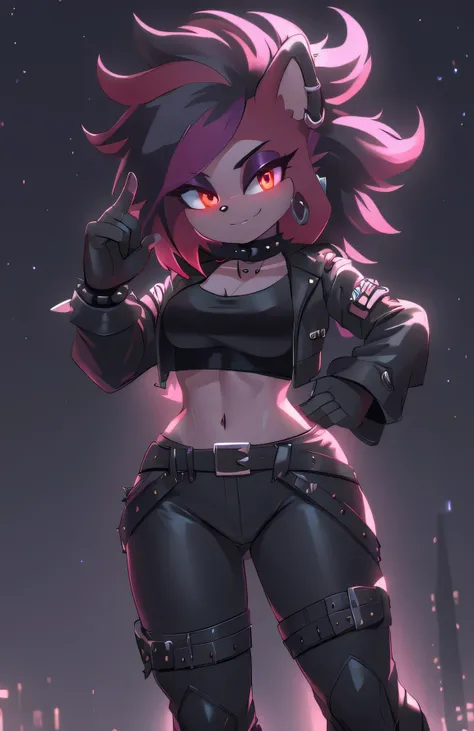 ((masterpiece)) ((UHD)) 4K, High detailed, ((detailed shadowing)) Female anthropomorphic hedgehog, mobian, black fur, furry, Anime style art, Studio Quality, Atractive, gorgeous body, portrait, Best Quality, High resolution, breasts, midriff, multicolored ...