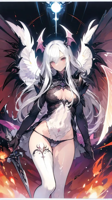 ((masterpiece，  Best Quality ))，Succubus， pure white background，Wings of Steel， detailed facial under panties，warrior，REFRIGERATE ，whole body，  perfect body proportions ， glowing eyes ， Sexy ，Tattoo，Extremely beautiful，transparent，sexy