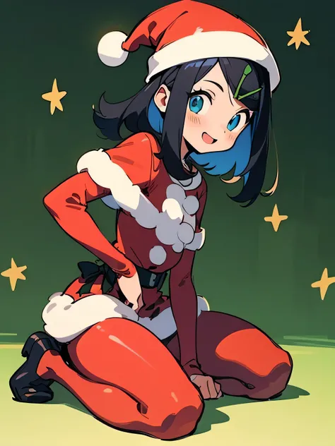 (( wariza)),(front view),( chibi),Alone,18years old,pokemonliko, hairclip,smile,( Christmas:1.3),(sexy Santa Claus costume),( Santa Claus hat), carnival party,(manga style),(sketch),(illustration),