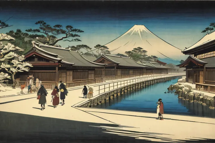 This is what Utagawa Hiroshige draws a big black love walking along the Tokaido　The period is the Edo period 