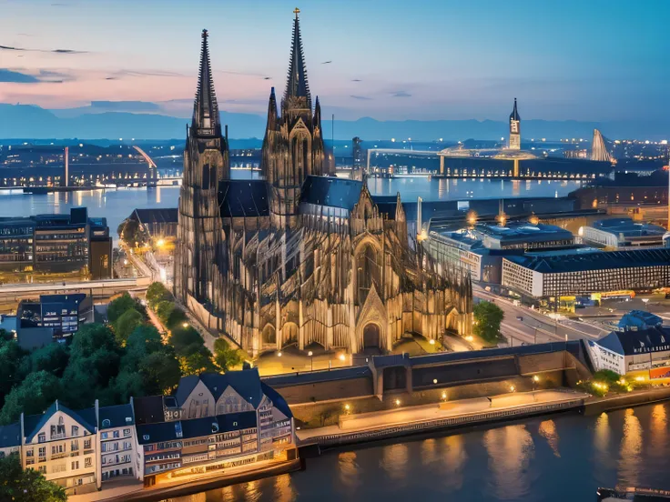 Artistic painting with a panoramic view of Colognes cathedral