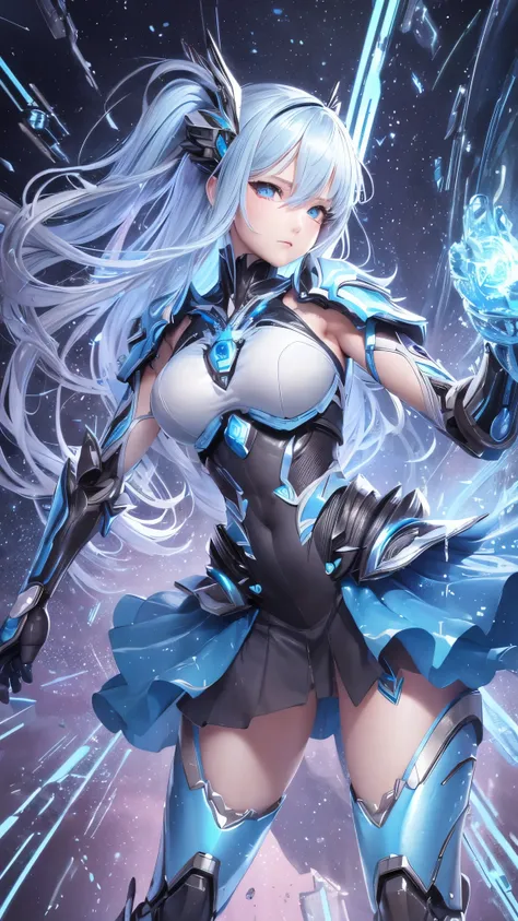 (( top quality )),( super high res),( super detailed ),( detailed description ),(( best CG )),( Best Artwork ), Ultra Precision Art, Amazing Painting Art ,(Exquisite art:1.5),  Female Robot ,  Leotard Mech Armor,  See-through Skirt Armor,  Complex Mechanic...