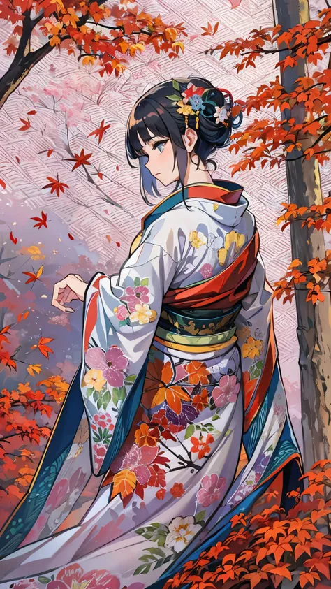 (( top quality )),( super high res),( super detailed ),( detailed description ),(( best CG )),( Best Artwork ), Ultra Precision Art, Amazing Painting Art ,(Exquisite art:1.5),  A woman wearing a kimono based on red, A dignified appearance, sharp, Blowing a...