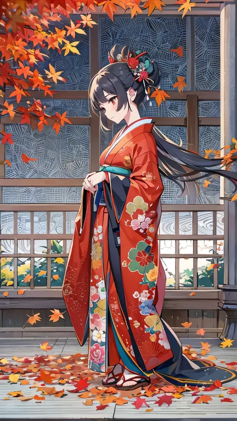 (( top quality )),( super high res),( super detailed ),( detailed description ),(( best CG )),( Best Artwork ), Ultra Precision Art, Amazing Painting Art ,(Exquisite art:1.5),  A woman wearing a kimono based on red, A dignified appearance, sharp, Blowing a...