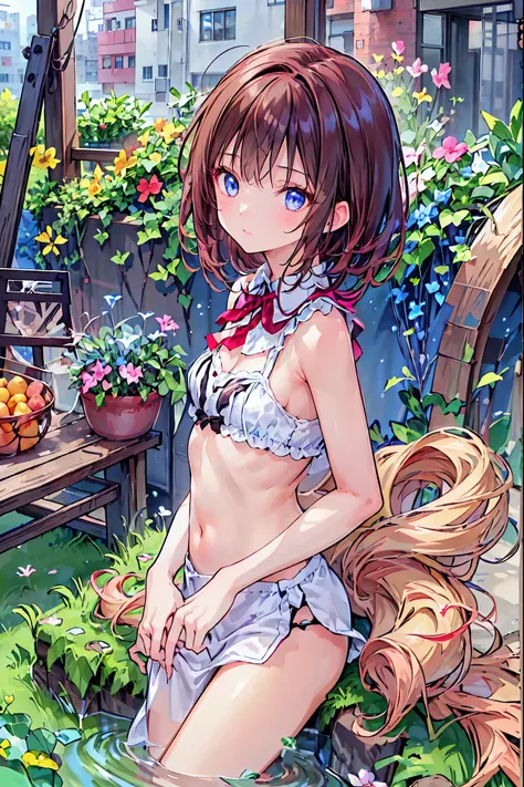 (8k、 RAW photo、 top quality 、masterpiece:1.2)、Illustration touch、 super detailed 、 super high res、 upper body close-ups ,Brown Hair, shortcuts, messy hair, short braided hair,Neat, slender beauty ,Dignified posture, small breasts, beautiful legs with tails...