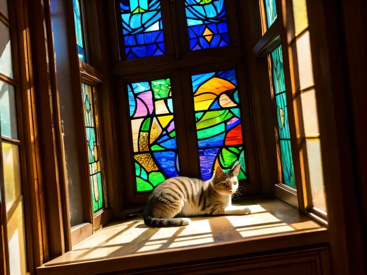 cat and stained glass