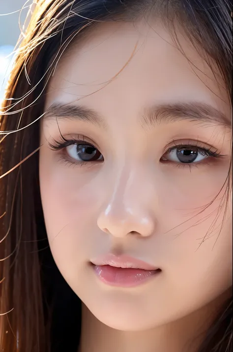 (Details of the face、best qualtiy:1.2)，Lovely woman，Single Eyelids，Large nose bridge，large nose，pointy nose，tall nose bridge，Fracture of the nasal bridge，Danfeng Eyes，Single Eyelids，Thin lips，Close your lips，Cute little mouth，Thin lips，High nose，roman nose...