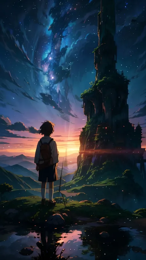 Generate a 4K resolution (400x900) image in the enchanting Studio Ghibli anime style, portraying a quintessential world of sky that no one has seen or imagined, Emphasize the Studio Ghibli aesthetic with soft colors:: illustration --ar 4:9