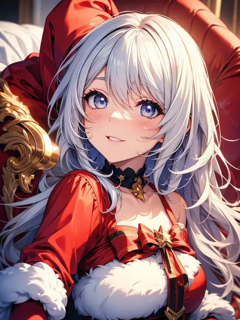 Santa Claus, silver-haired woman with cat ears