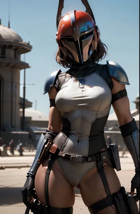  Star Wars, Mandalorian Female Warrior  ,Beautiful Mandalorian , has a Mandalorian helmet, Completely naked, where your pussy stands out, is flowing from my crotch  , Torn costume ,Slimming, Tied up,  wears Mandalorian armor , has a Mandalorian helmet