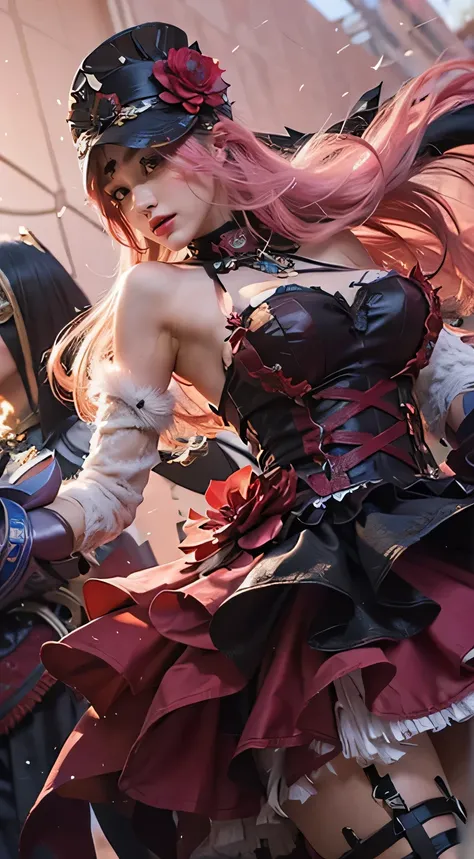 a close up of a 4 girls  , pink hair , huge boobs, big booobs ,  shadowbringers cinematic, 4 k detail fantasy, a beautiful fantasy empress, game cg, xianxia fantasy, xianxia hero, 2. 5 d cgi anime fantasy artwork, cinematic goddess close shot, ruan jia and...