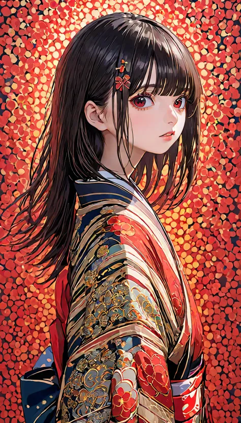 Enma Ai, Let your hair down, Hair is black, bangs, Red eyes, masterpiece, highest quality, Super detailed, figure, One girl, alone, High resolution, Realistic, 超High resolution, (Original figure composition), (Limited edition color fusion,Maximalism art st...