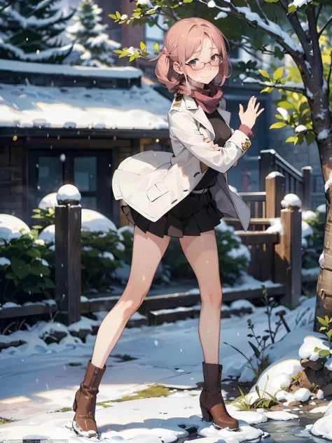 anime - style illustration of a woman in a micro skirt:1.5, white long coat, long boots, long red muffler, anime character, official character art, feminine, full body, female anime girl, (Posing:1.5), (motion line:1.5), (Trembling With Sexual Climax:1.3),...