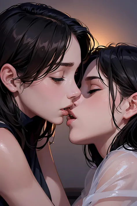 1girl, 1boy, kissing, yuri, yuri kiss, intertwined tongues, exchanging drool, shoulders and neck, sweaty, hot embrace, stringy drool,bedroom, hidden, face to face, wide s hot, uhd, masterpiece, anatomically correct, textured skin, high quality, high detail...