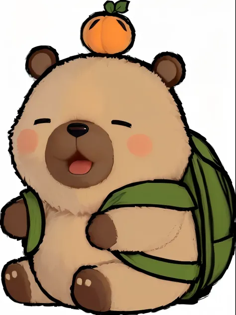 a close up of a teddy bear with a backpack and an orange on its head, けもの, laughing bear musician, angry bear, 4 0 9 6, danbooru, umamusume, kawaai, 千 葉 雄 大, xi jinping as winnie the pooh, cute forest creature