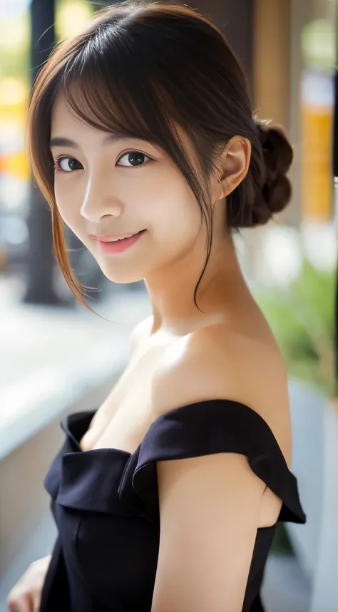 masterpiece,best quality,(Japanese girl),((Beautiful girl)),cleavage,(off shoulder:1.2),(perfect body beauty:1.2),(shy smile),From slightly above