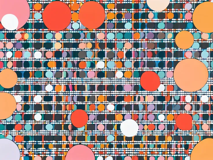 dot。 design where circles of various sizes are randomly arranged 。 symmetry and randomness coexist 、 create a fun yet harmonious visual pattern based on soft pastel tones 。Dots are connected to each other by a subtle gradation、Creates a smooth rhythm。The b...