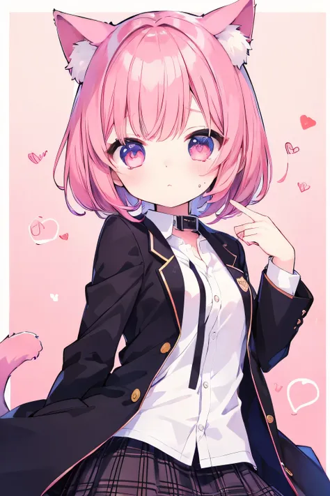    oversized jacket  、 pink hair、- Shortcut hair  、 Wearing a collar 、  elementary school girl、,首輪とリードをつけた  elementary school girl、So beautiful、輝く瞳 、輝く瞳、   1 girl、 small breasts、Cat ears   elementary school girl、So beautiful、輝く瞳 、輝く瞳、1 person、cat ears、((((...