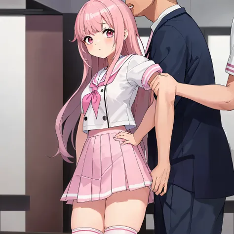 A pink-haired high school girl in a sailor uniform receives a vaccination、A man grabs your arm、Take the syringe and stick it into your upper arm.。.