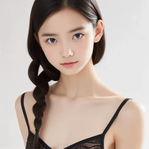 Photorealistic、very young and cute, skinny, Lower grade primary school students、very good、Slim and beautiful、((Flat and round chest:1.3)) Narrow shoulders、wet transparent bra, Realistic eyes、Realistic eyes、 quote、platinum blonde hair color messy、Highest qu...