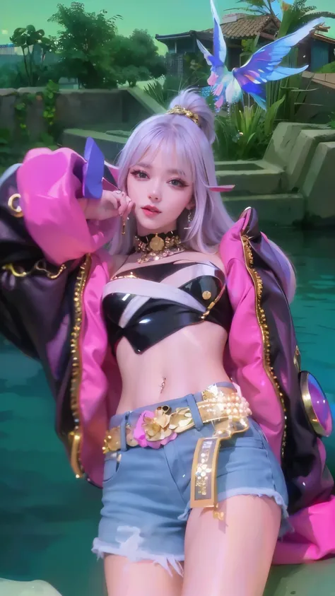 (8k, RAW photo, photorealistic:1.25) ,( lipgloss, eyelashes, glosace, glossy skin, best quality, ultra highres, depth of field, chromatic aberration, caustics, Broad lighting, natural shading,Kpop idol) looking at viewer with a serene and goddess-like happ...