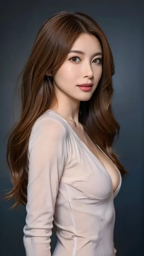 (8k、 photorealistic:1.3、 Original photo、 top quality :1.2)、( women with super skinny bodies:1.4)、Beautiful appearance、((Light brown hair 、 tousled wavy long hair:1.1、 asymmetrical hair ))、 realistic brown eyes wrapping sheets around the body、 Beautiful det...