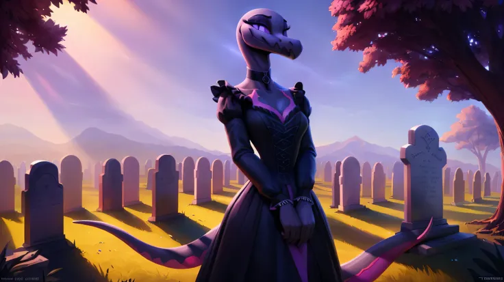 uploaded on e621, ((Salazzle)) by Pixelsketcher, by Bayard Wu, by Thomas Benjamin Kennington , by Einshelm, anthro, ((full body focus)), BREAK, ((dress:1.2)),wearing black victorian dress, long flowing dress, long sleeve victorian dress, dress flowing down...