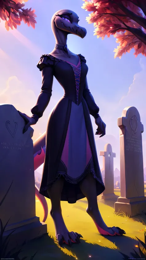 uploaded on e621, ((Salazzle)) by Pixelsketcher, by Bayard Wu, by Thomas Benjamin Kennington , by Einshelm, anthro, ((full body focus)), BREAK, ((dress:1.2)),wearing black victorian dress, long flowing dress, long sleeve victorian dress, dress flowing down...