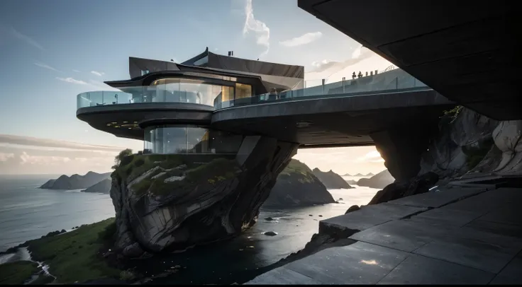 mothership fused with grainy concrete Chamfering involves cutting or grinding sharp edges at a 45-degree angle to create a beveled edge. The image shows a futuristic floating house with 25 black windows, suspended atop a rugged cliff with a panoramic view ...