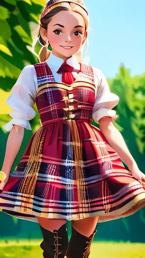 araffe  lady dressed in a plaid dress and knee high boots, a picture by Alexander Brook, instagram, renaissance, cute checkerboard sundress, 