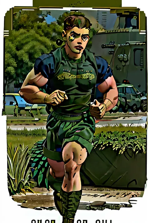 Super soldier boy wearing PT military workout gear racing through the training grounds