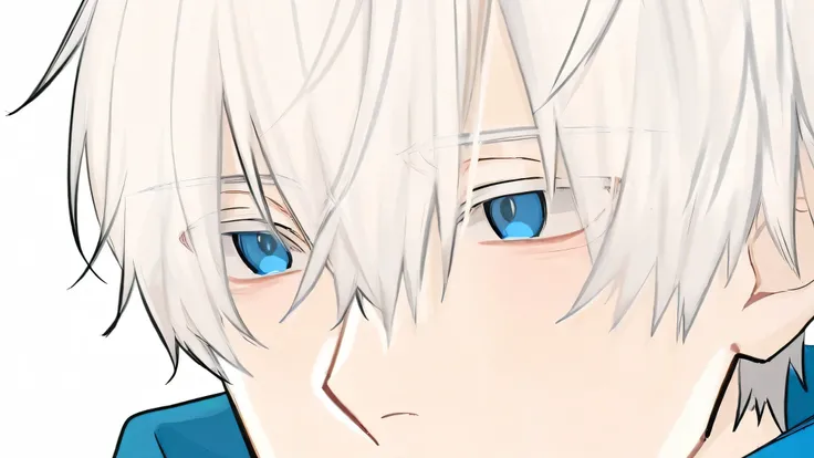 A young man of , very handsome and attractive, with white hair and blue eyes, and very attractive