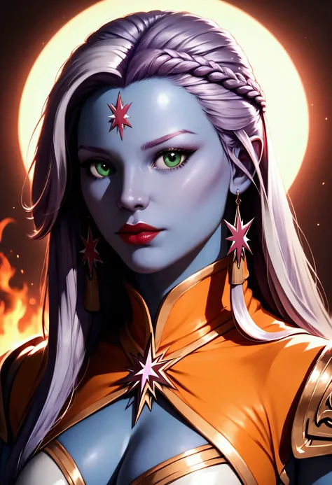 score_9, score_8_up, score_7_up, score_6_up, score_5_up, score_4_up, fantasy art, dnd art, RPG art, wide shot,  an intense details, highly detailed, photorealistic, best quality, highres, facial portrait a female, (( dark blue skin)), intense details facia...