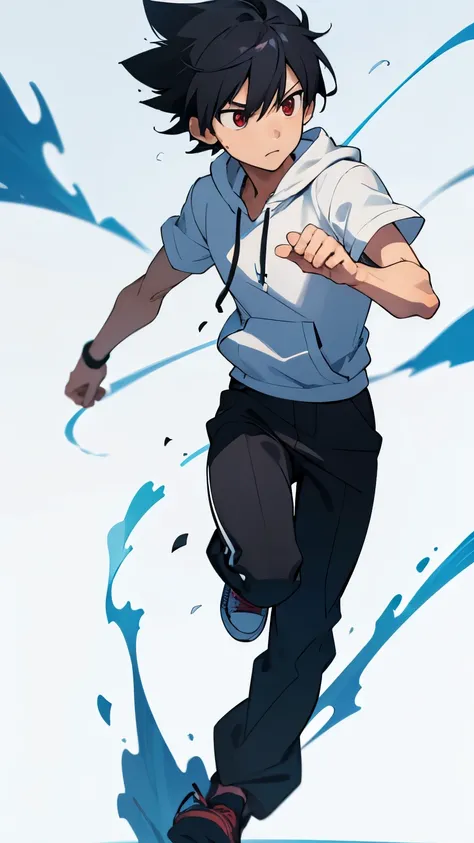 A high-quality, emotional anime-style full-body illustration inspired by Makoto Shinkai, depicting an 18-year-old energetic and confident boy named Naoki Takajo in motion, captured mid-run. His clean and sharp mens handsome short hairstyle adds to his dyna...